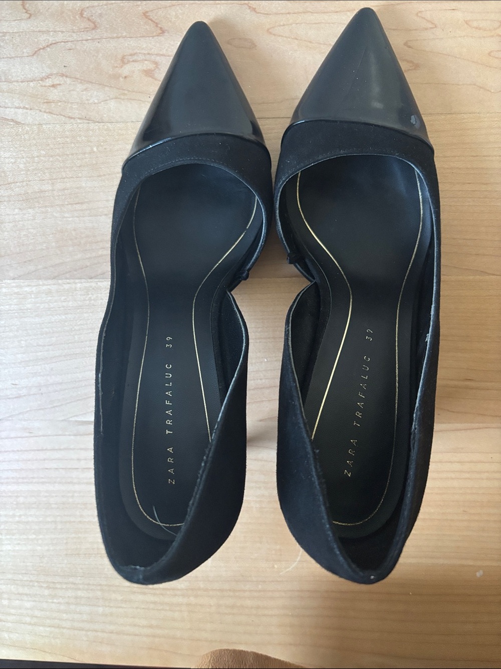 Zara Trafaluc Black Pointed Patent Cap High Heels size Eu 39 US 8.5 - Picture 2 of 6